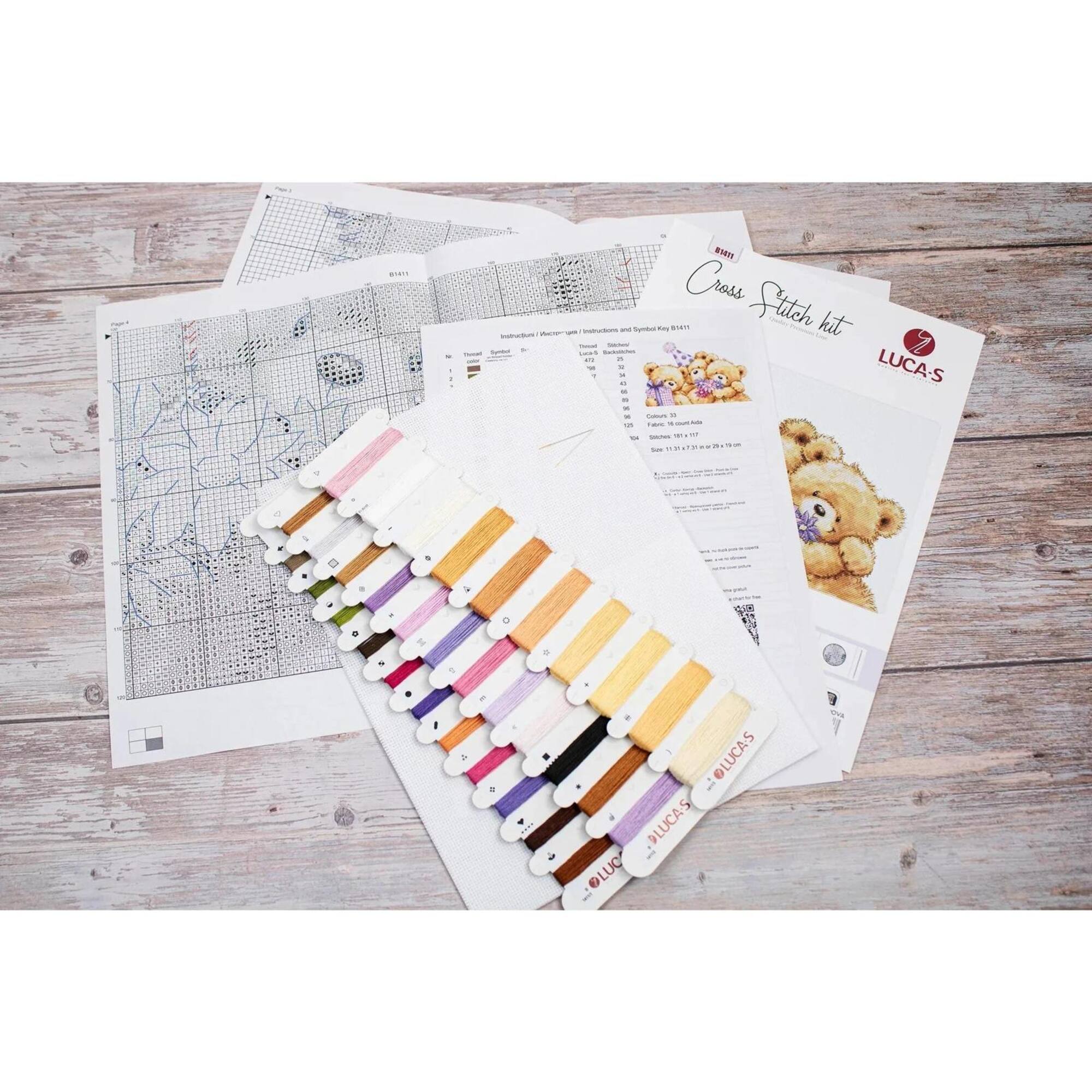 Luca-S Three Party Bears Counted Cross Stitch Kit